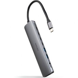 Nano Cable Concentrador USB-C 8 en 1 (Ref: 10.16.4608) con 2x USB-A 3.0, 3x USB-C, HDMI 4K 60Hz, Jack 3.5mm y USB-C PD 100W - Gris